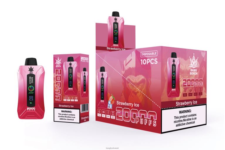 Bang Box Vape 048Z66 جليد الفراولة | Bang Beach 20000 سحبة فيب شاشة سمارت