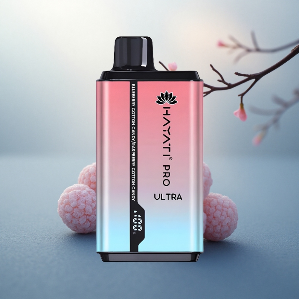 Hayati Pro Ultra 15000 Puffs توت أزرق غزل بنات مع توت العليق غزل بنات، 850 مللي أمبير، 2% نيكوتين