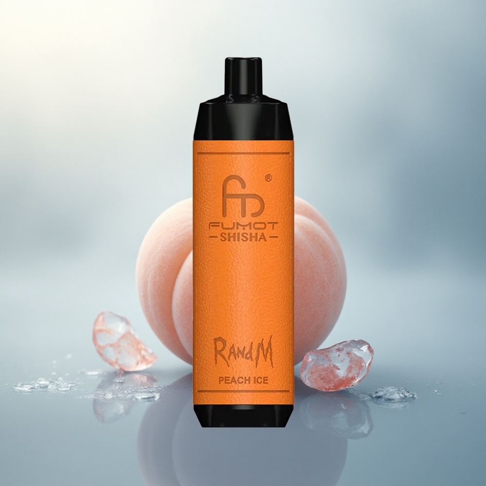 RandM Fumot Shisha 10000 Puffs خوخ جليدي مع بطارية 850 مللي أمبير ومحتوى نيكوتين 0.5%