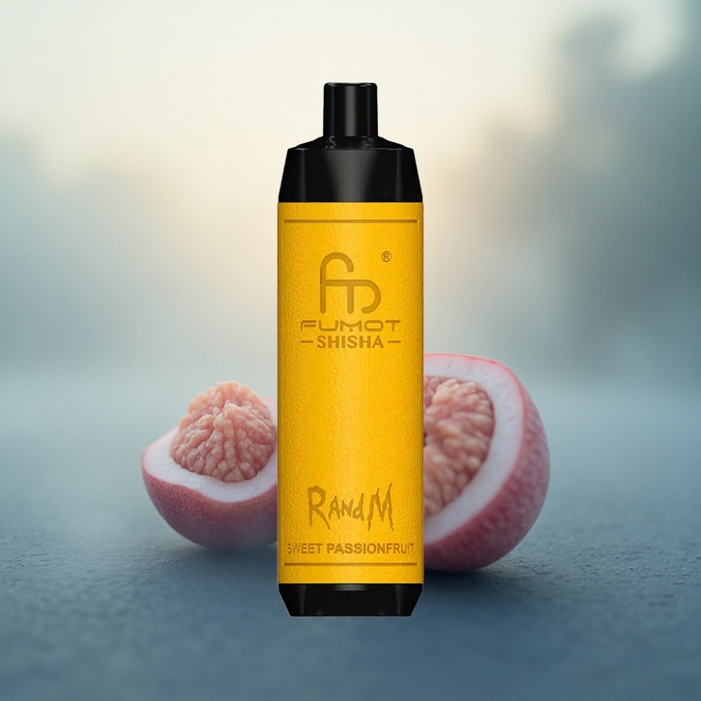 RandM Fumot Shisha 10000 Puffs فاكهة العاطفة الحلوة مع بطارية 850 مللي أمبير ونسبة نيكوتين 0.5%