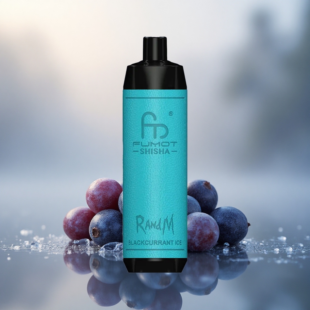 RandM Fumot Shisha 10000 Puffs عصير الكشمش الأسود الجليدي مع مؤشر LED و 0.5% نيكوتين