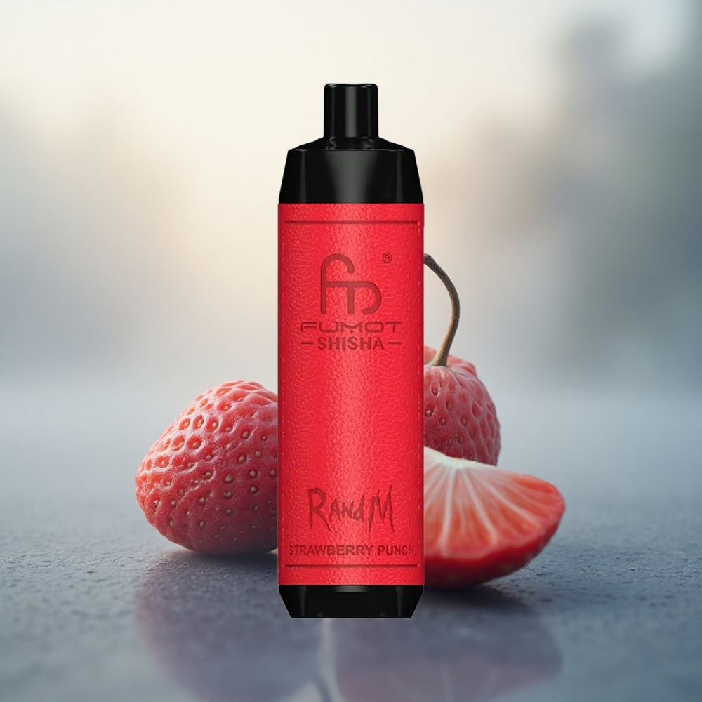RandM Fumot Shisha 10000 Puffs فراولة بانش مع مؤشر LED وبطارية 850 مللي أمبير