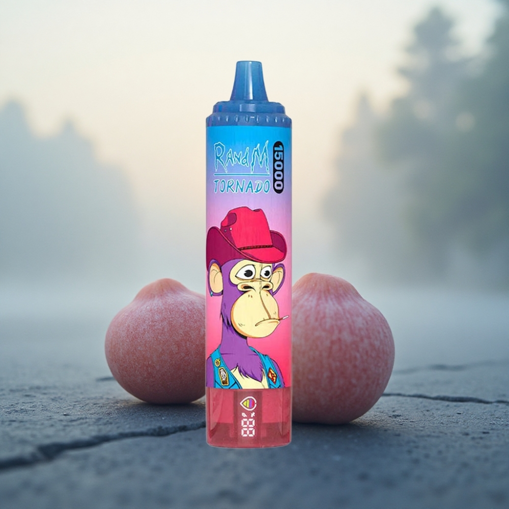 RandM Fumot Tornado 15000 Puffs توت بري مشكل بنسبة 3% نيكوتين وشاشة إل سي دي
