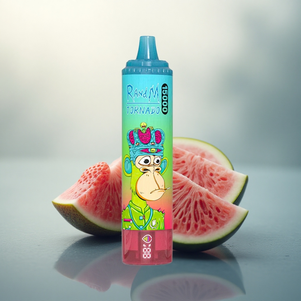 RandM Fumot Tornado 15000 Puffs فراولة بطيخ بشاشة إل سي دي وشاحن نوع سي