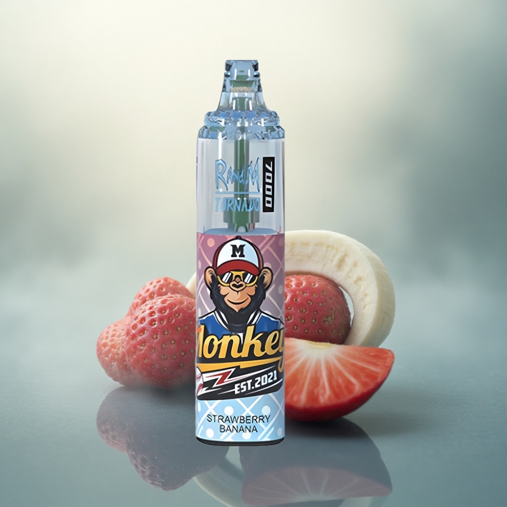 RandM Fumot Tornado 7000 Puffs فراولة موز مع 14 مل عصير وبطارية 850 مللي أمبير