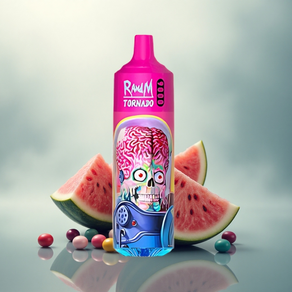 RandM Fumot Tornado 9000 Puffs بطيخ سكيتلز مع بطارية 850 مللي أمبير ساعة وسعة سائل 18 مل