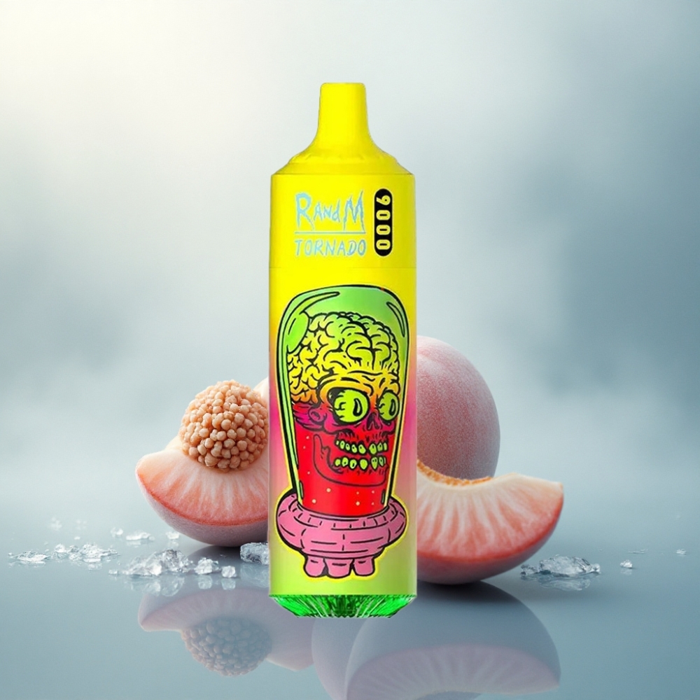 RandM Fumot Tornado 9000 Puffs خوخ صيفي مثلج ببطارية 850 مللي أمبير وملف شبكي