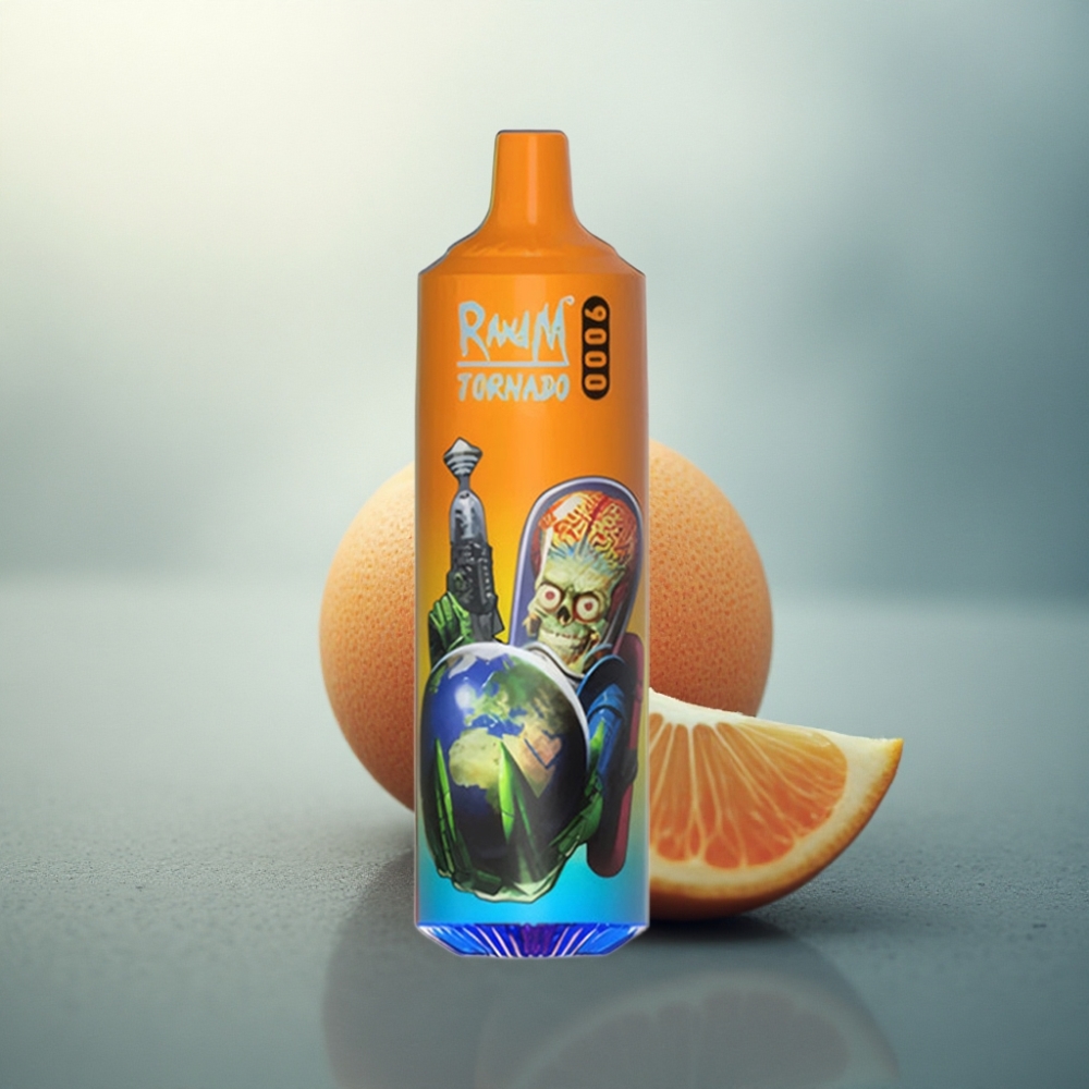 RandM Fumot Tornado 9000 Puffs عصير البرتقال مع بطارية 850 مللي أمبير وشاشة إل أي دي ملونة