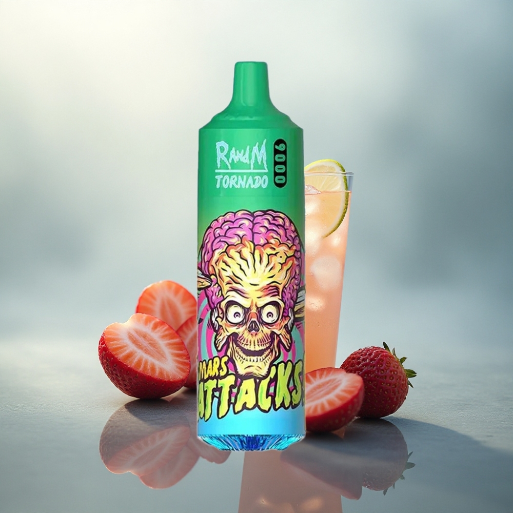 RandM Fumot Tornado 9000 Puffs ليمونادة الفراولة مع بطارية 850 مللي أمبير وشاشة RGB أنيقة