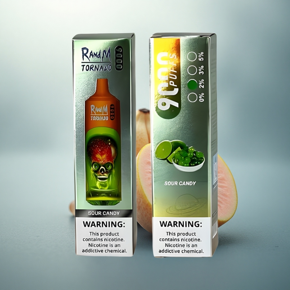 RandM Fumot Tornado 9000 Puffs حلوى حامضة بشاشة RGB وبطارية 850 مللي أمبير