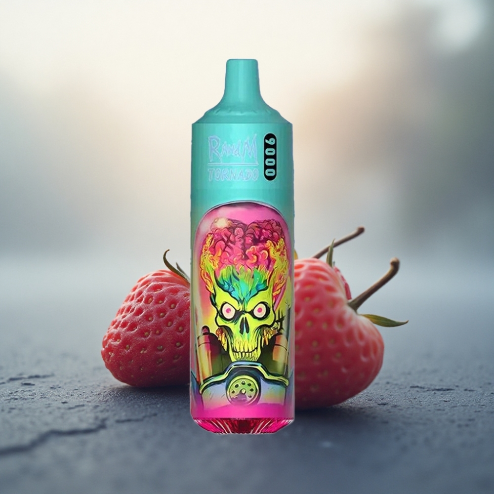 RandM Fumot Tornado 9000 Puffs توت فراولة مع شاشة RGB وشبكة ميكانيكية