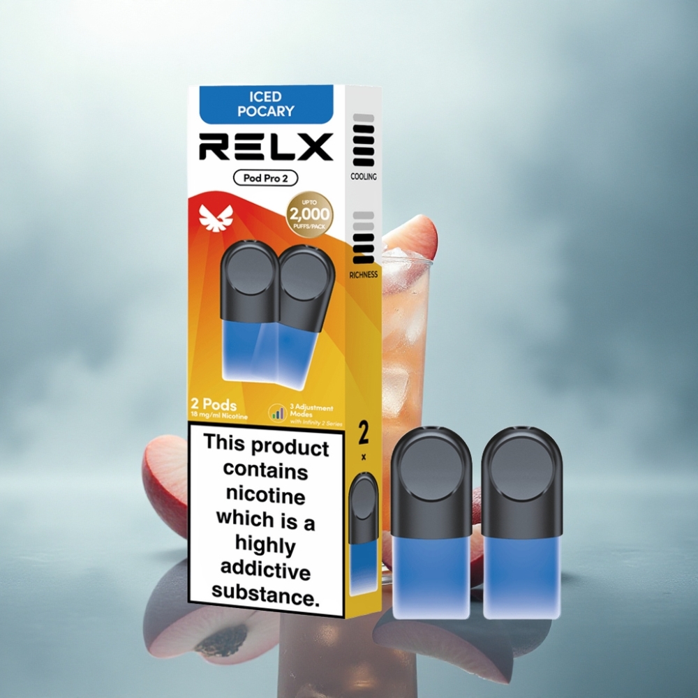Relx Pod Pro 2 Vape Device مشروب-مثلج بوكاري 18 ملغم/مل (1.9 مل، 3 فولت: 5.5 واط، 6.5 واط، 8 واط)