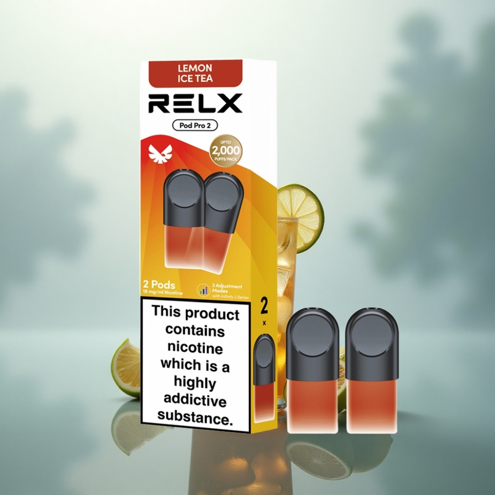 Relx Pod Pro 2 Vape Device شاي ليمون مثلج بالنيكوتين 18ملغ/مل + 1.9مل + 3 أوضاع (5.5واط، 6.5واط، 8واط)