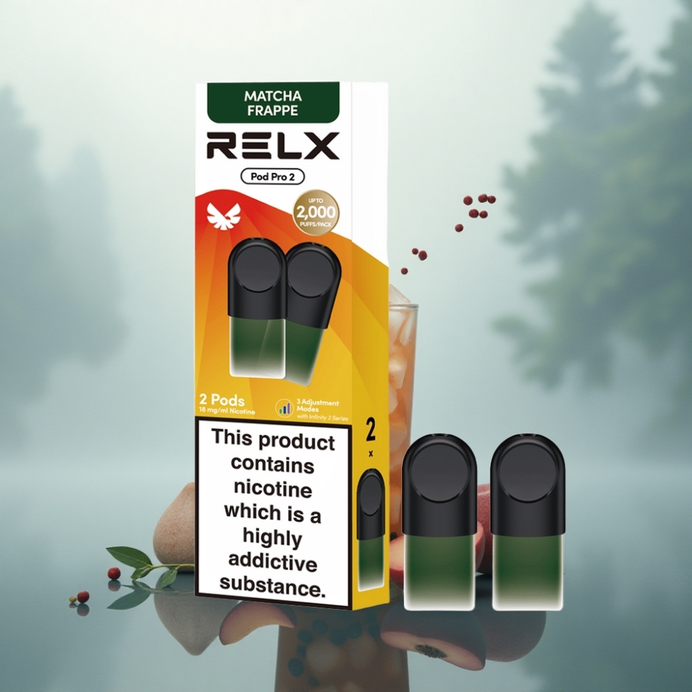Relx Pod Pro 2 Vape Device شاي فرايب شاي-ماتشا 18 ملغم/مل (1.9 مل، 3 أوضاع: 5.5 واط، 6.5 واط، 8 واط)