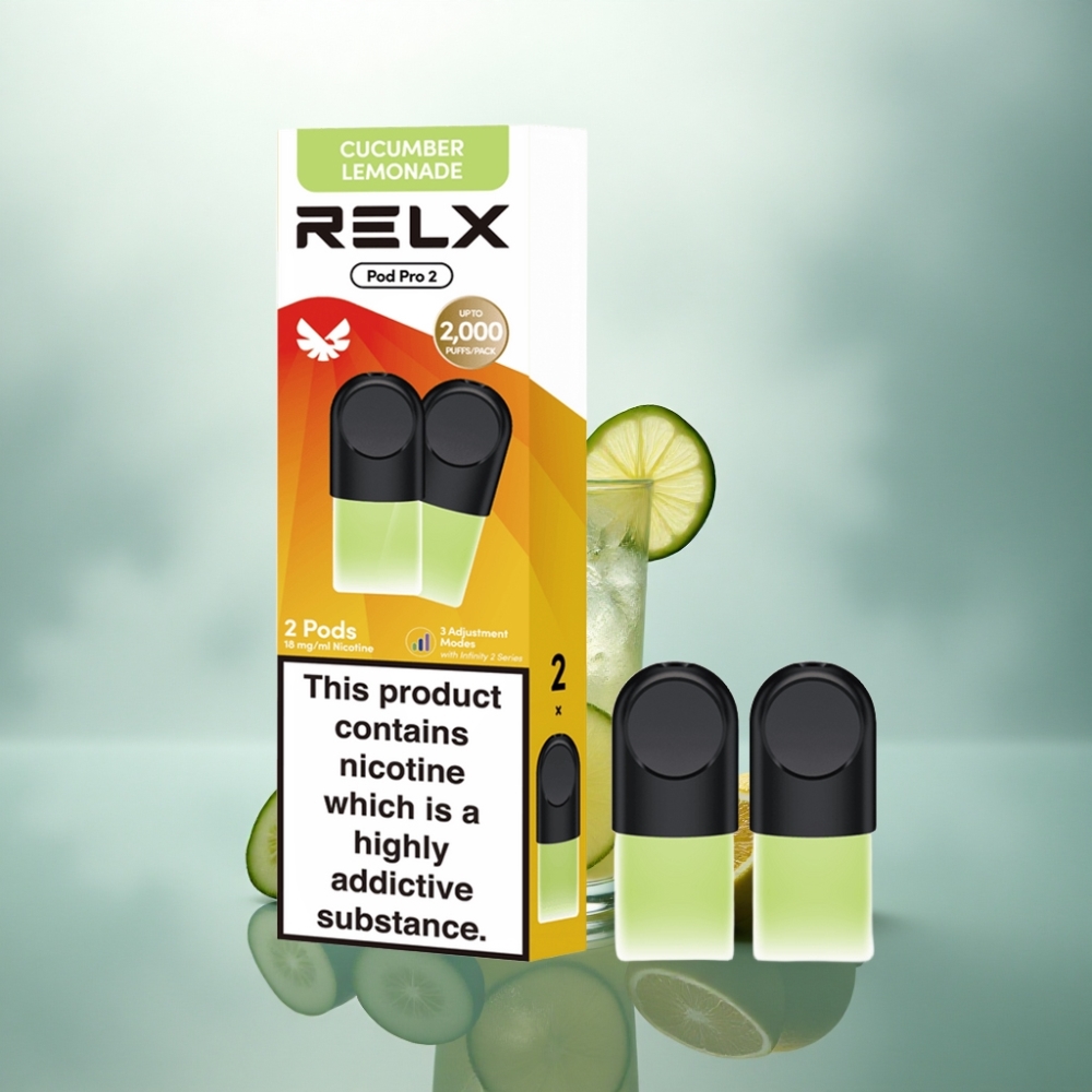 Relx Pod Pro 2 Vape Device مشروب-ليمون بالنعناع 18 ملغ/مل نيكوتين، سعة 1.9 مل، 3 أوضاع: Eco (5.5 واط)، Smooth (6.5 واط)، Boost (8 واط)