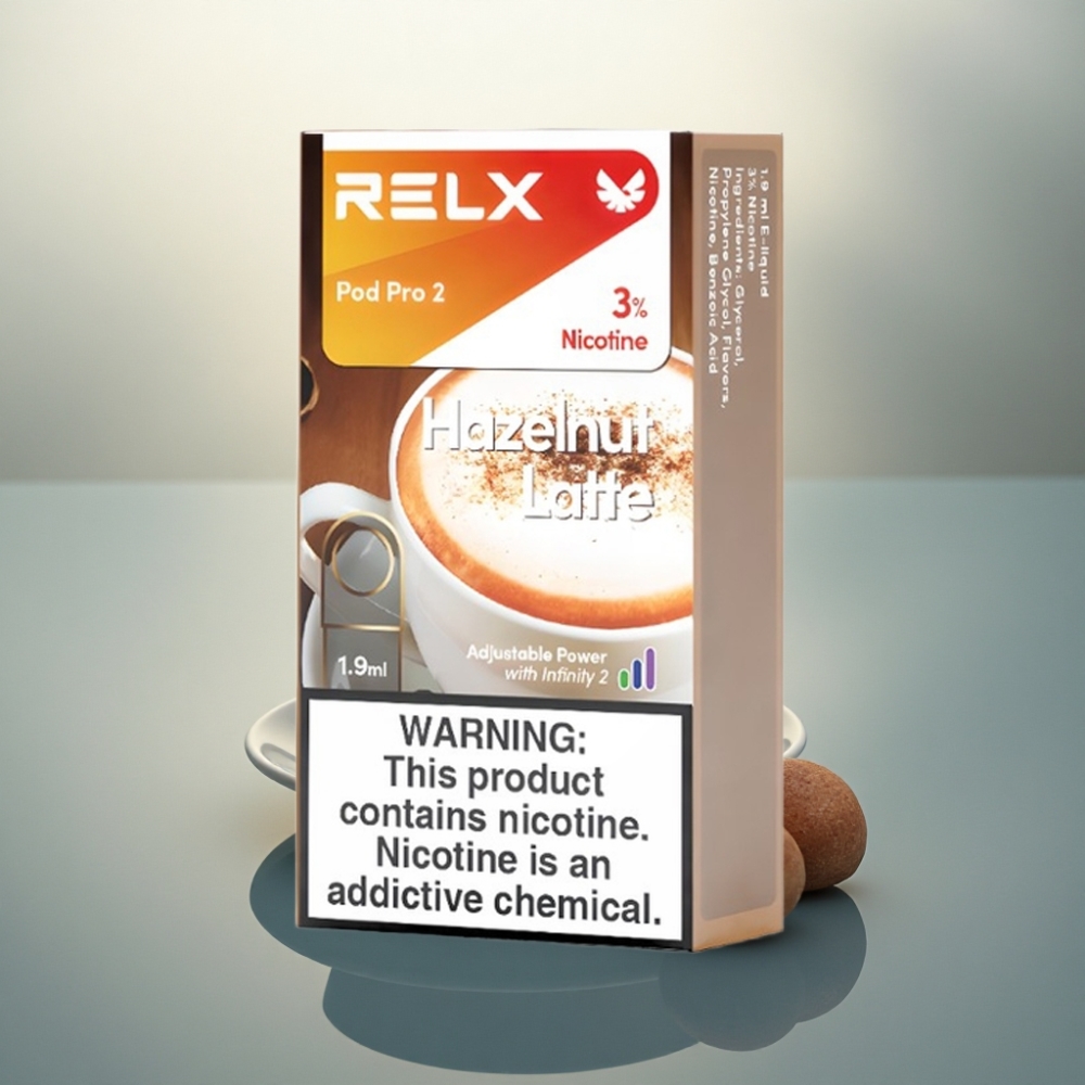 Relx Pod Pro 2 Vape Device قهوة البندق باللاتيه 30 ملغ/مل - 1.9 مل - 3 أوضاع (5.5 واط، 6.5 واط، 8 واط)